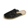 Black lace upper jute sole espadrille sandal slip on shoes for women